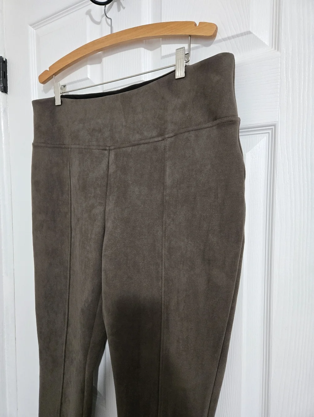 Andrew Marc Faux Suede Pants Brown Pull On XL Vegan Leather Look Boho Slacks